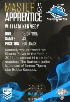 2022 NRL Traders - Master & Apprentice Blue #MAB08 William Kennedy Back